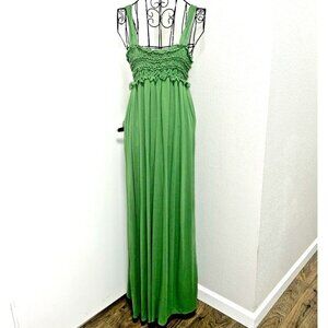 MAX STUDIO Maxi Dress Smocked Top Womens M Green Pencil Pullover Cottagecore